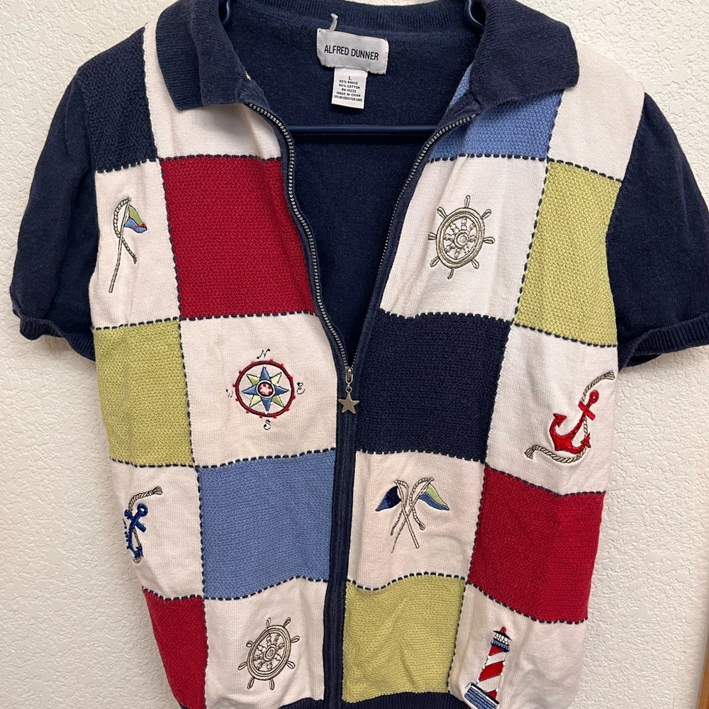 Alfred Dunner Kids Nautical Patchwork Sweater - Red, Blue, Green, White